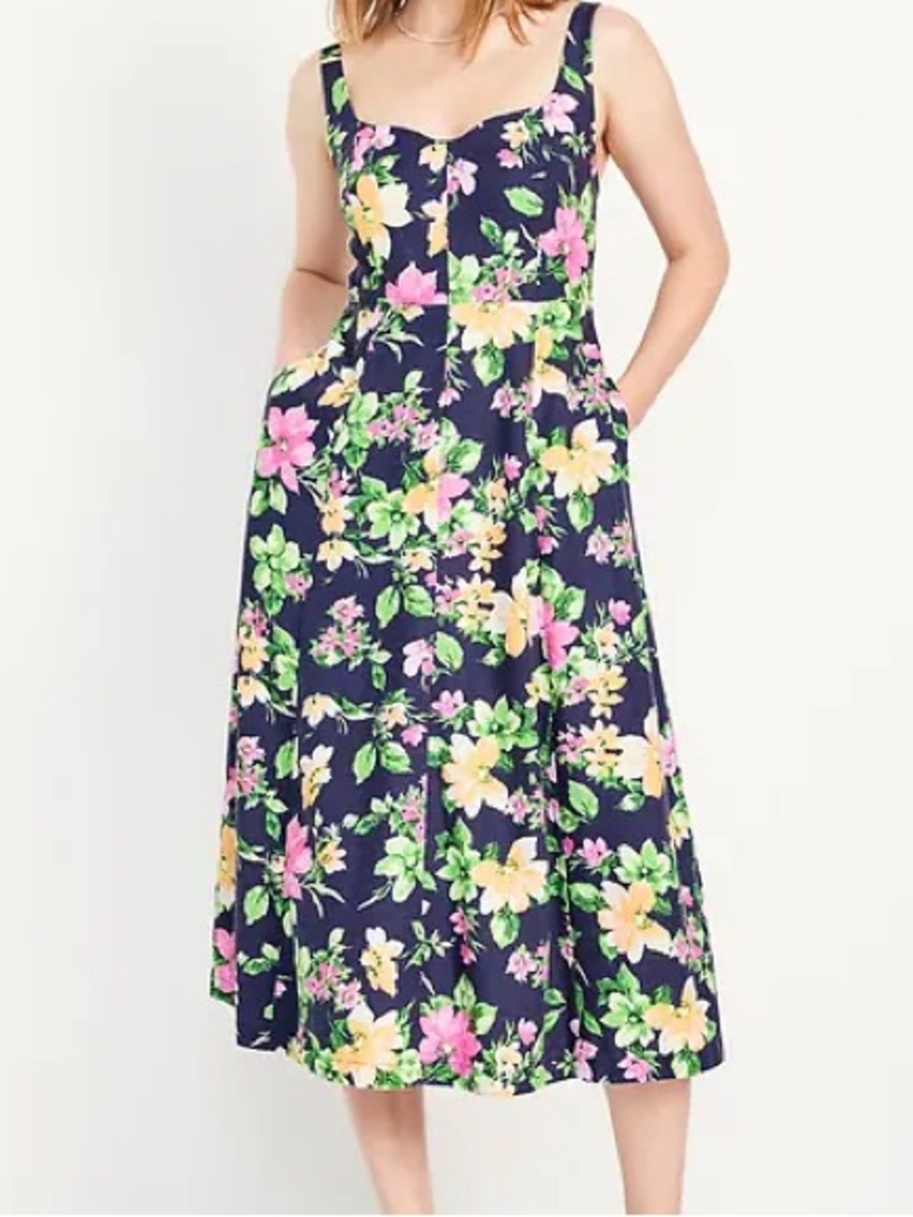 Old Navy sleeveless floral linen blend midi dress